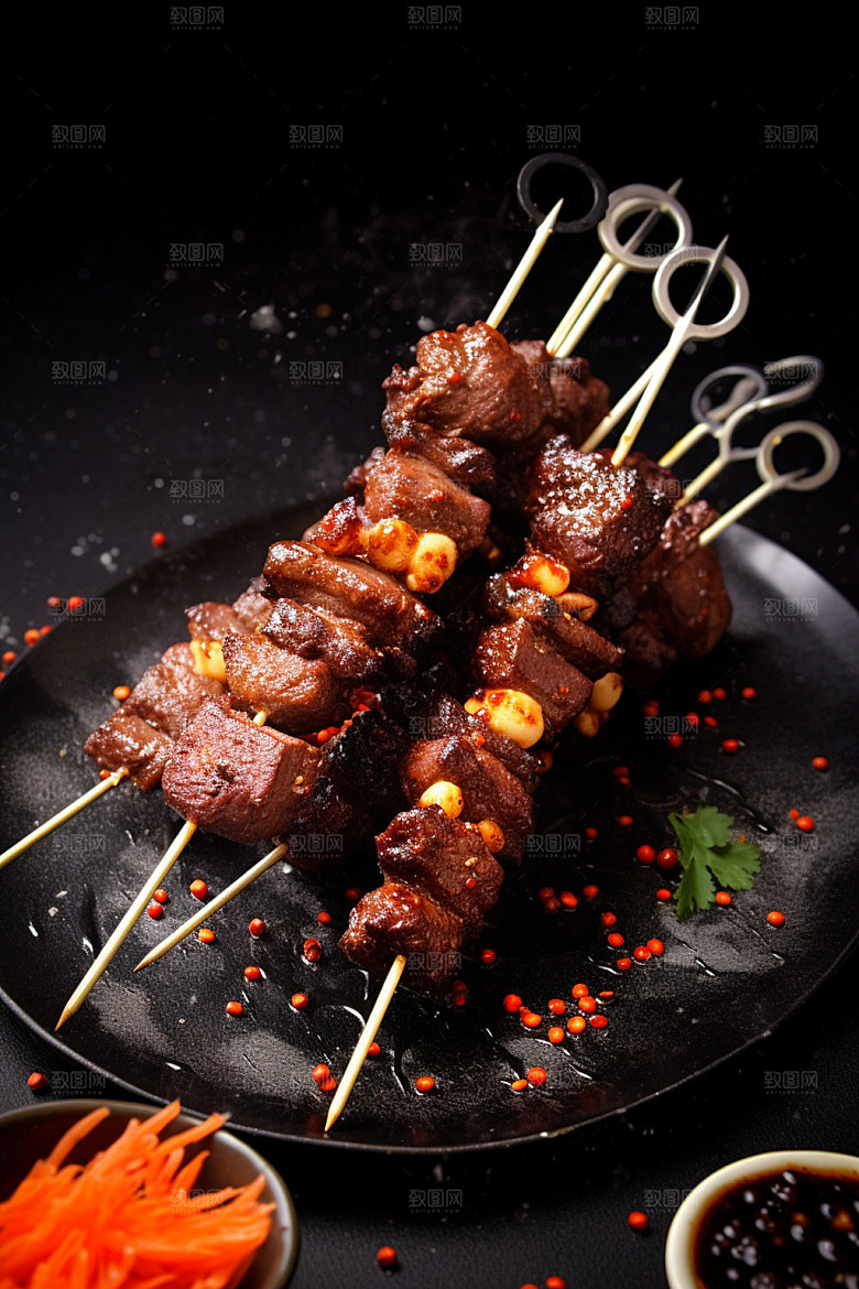 烤肉串美味热辣摄影图
