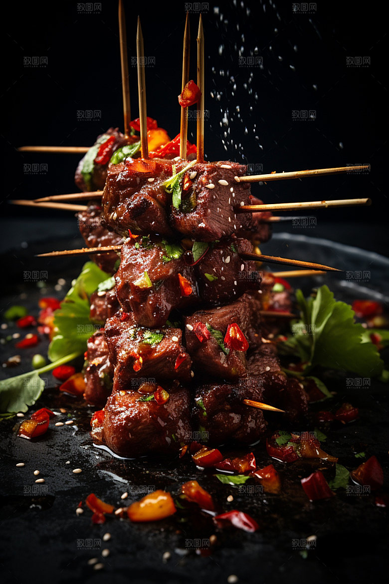 烤肉串美食热辣摄影图