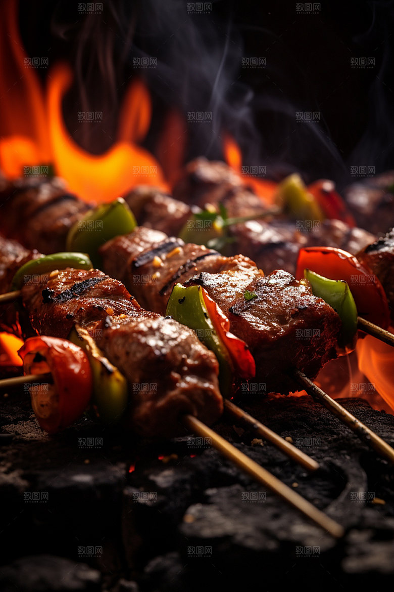 烤肉串烧烤美食摄影图