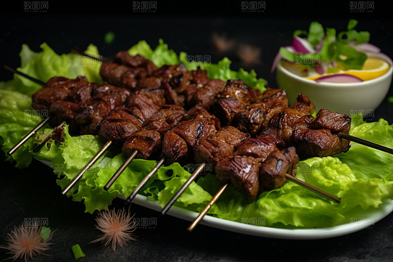 烤肉串热辣美味摄影图