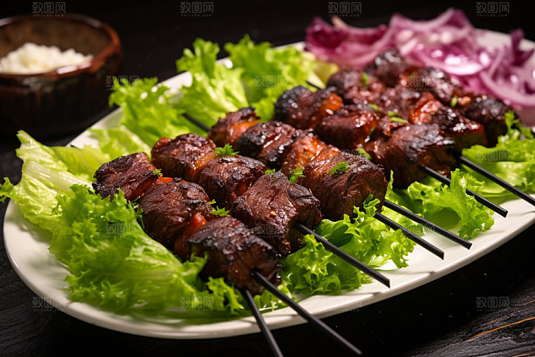 烤肉串美味热辣摄影图