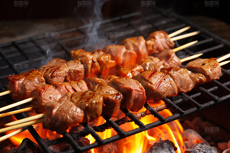 烤肉串美味热辣摄影图