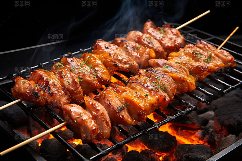 烤肉串美味热辣摄影图