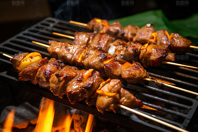 烤肉串高清热辣摄影图
