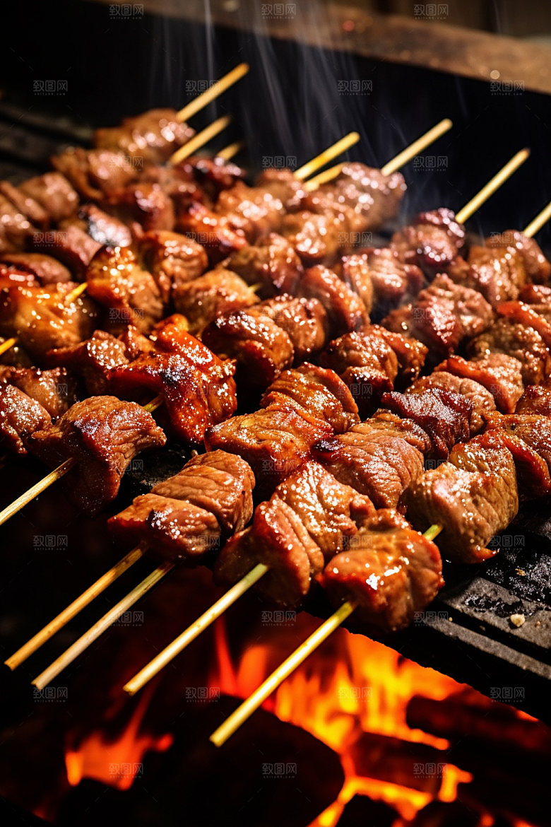烤肉串美食美味摄影图