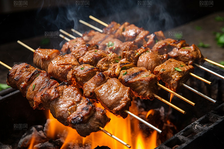 烤肉串热辣美食摄影图