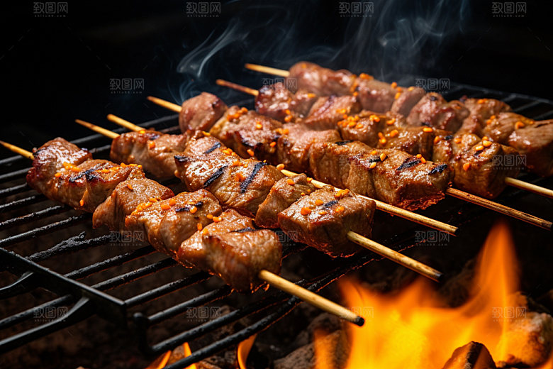 烤肉串烧烤美食摄影图