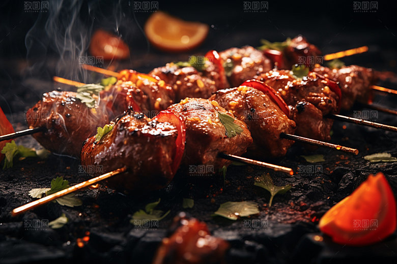 烤肉串烧烤热辣摄影图