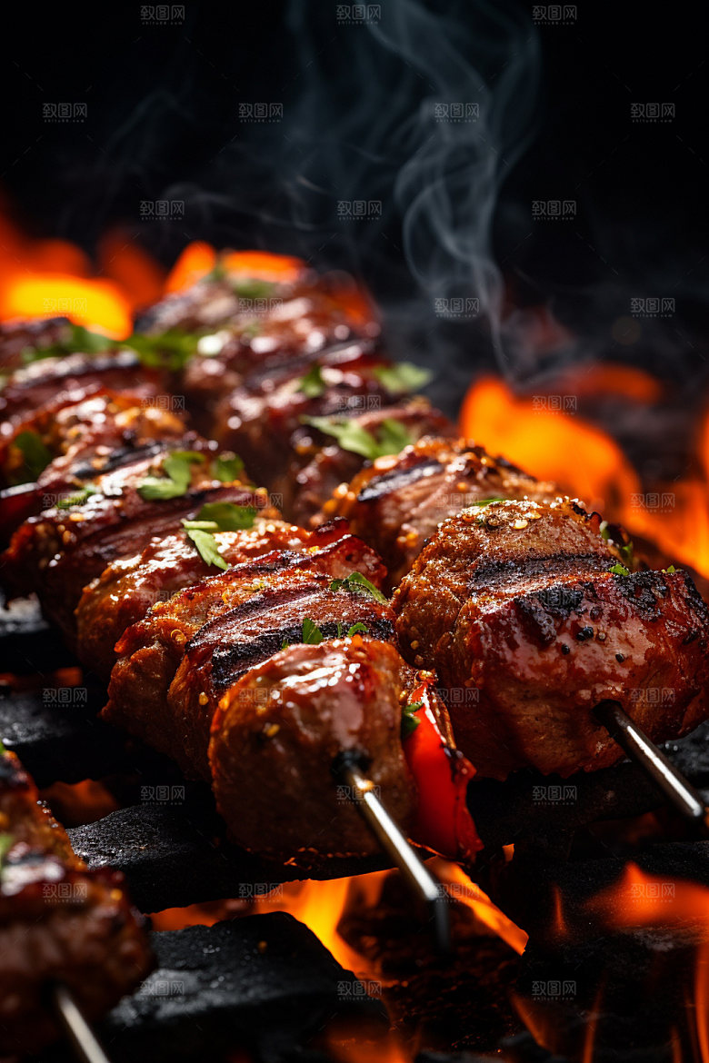 烤肉串美食热辣摄影图