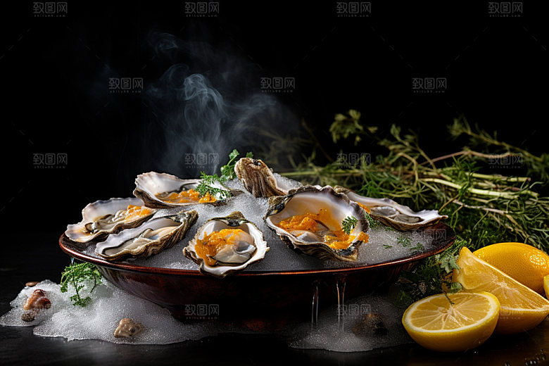 烤生蚝美味牡蛎摄影图