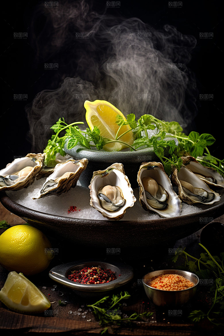烤生蚝美食高清摄影图