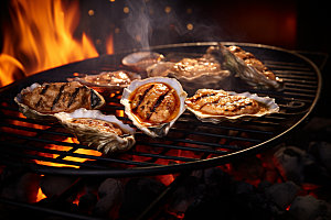 烤生蚝美食牡蛎摄影图