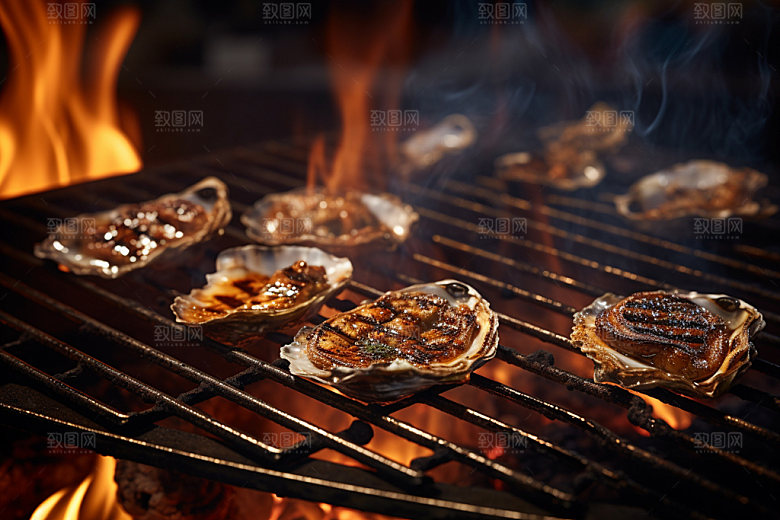 烤生蚝美味烧烤摄影图