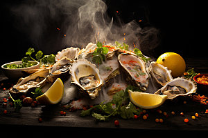 烤生蚝海鲜牡蛎摄影图