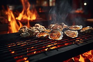 烤生蚝牡蛎烧烤摄影图
