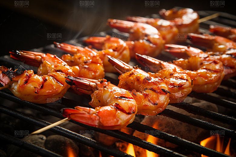 烤大虾美食美味摄影图