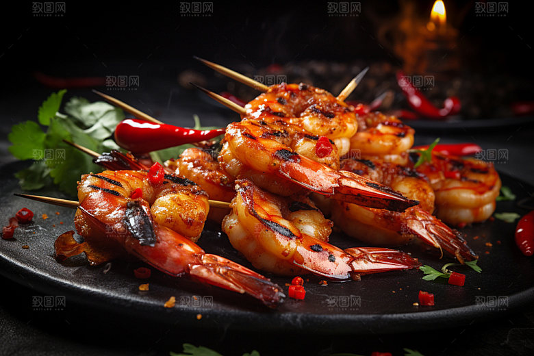 烤大虾高清美食摄影图