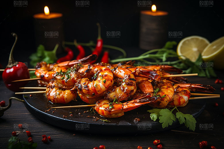 烤大虾美食高清摄影图