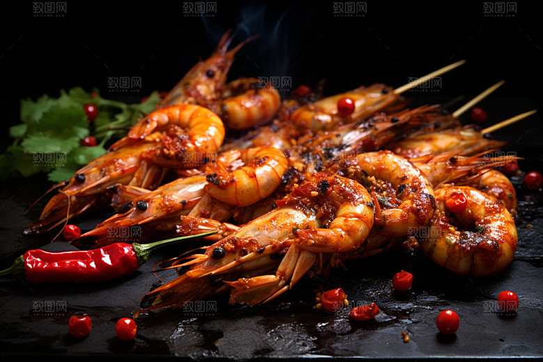 烤大虾美食美味摄影图