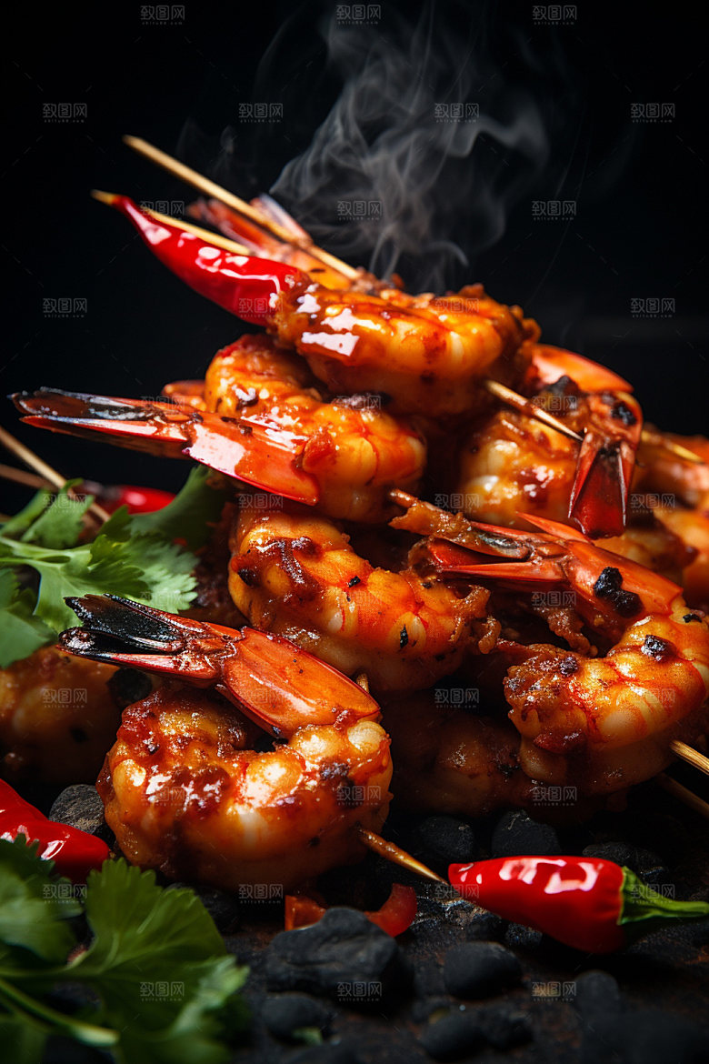烤大虾海鲜美食摄影图