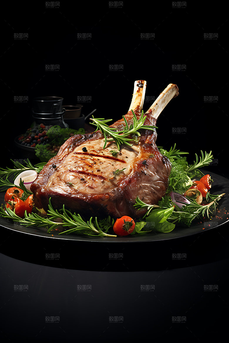 烤羊排烤肉食物摄影图