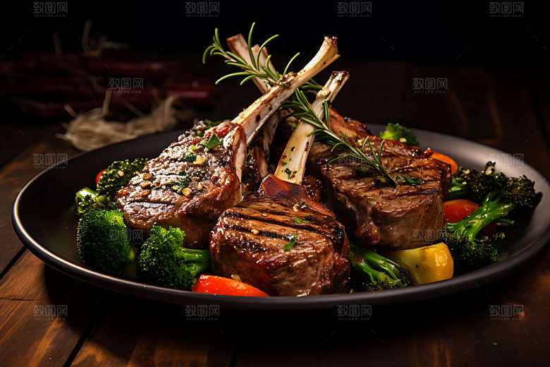 烤羊排西餐烤肉摄影图