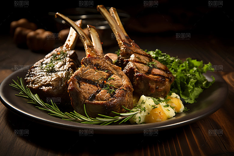 烤羊排美食食物摄影图