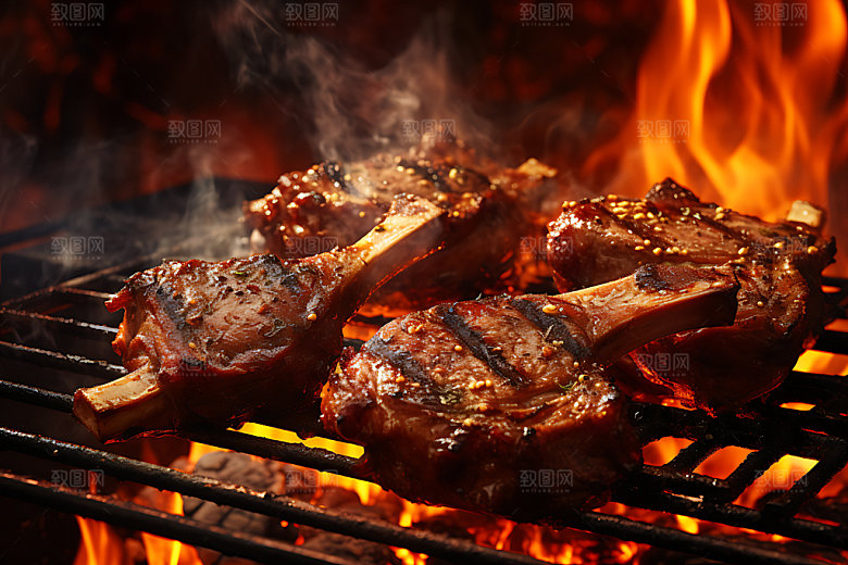 烤羊排食物美食摄影图