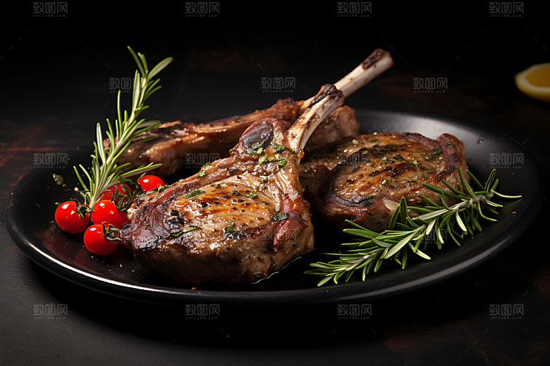 烤羊排西餐法式摄影图
