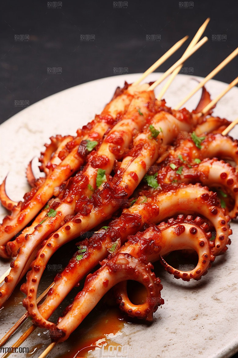 烤鱿鱼美味海鲜摄影图