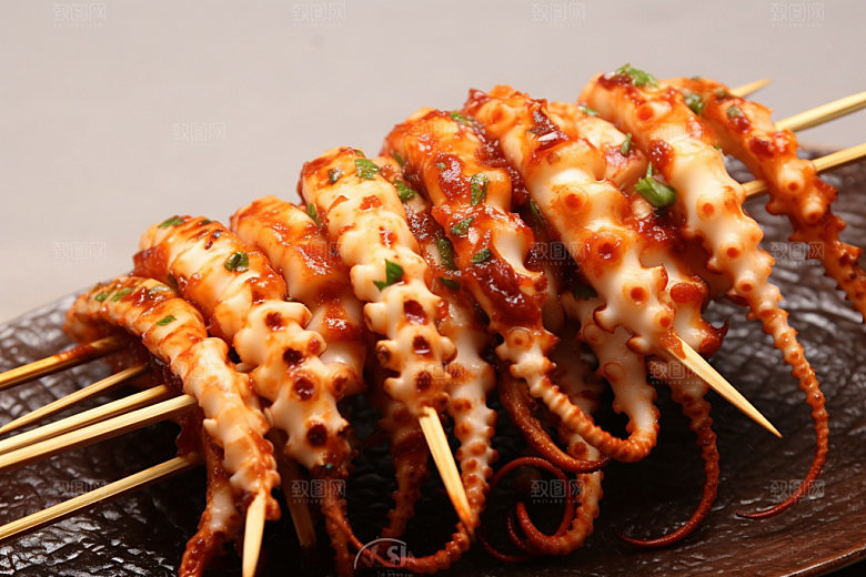 烤鱿鱼美味美食摄影图