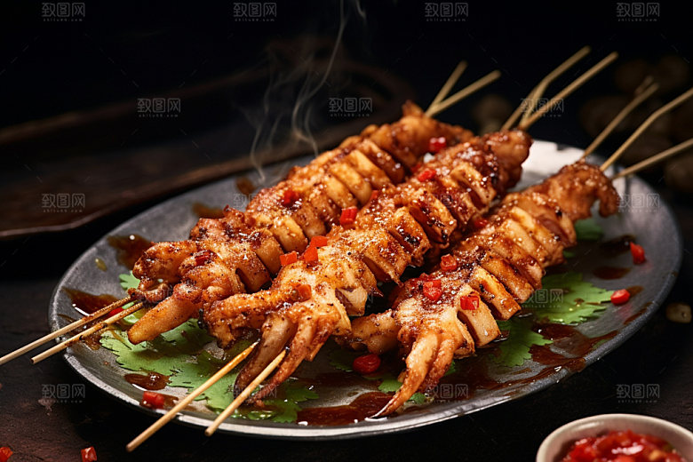 烤鱿鱼美味高清摄影图