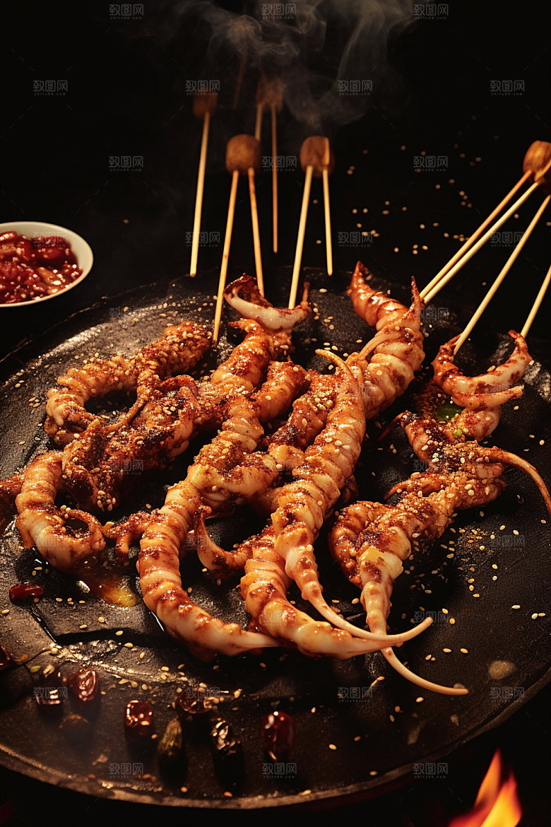 烤鱿鱼高清美食摄影图