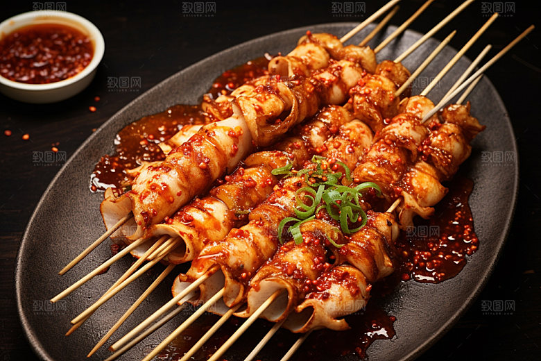 烤鱿鱼烧烤美食摄影图