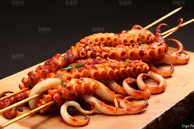 烤鱿鱼美味海鲜摄影图