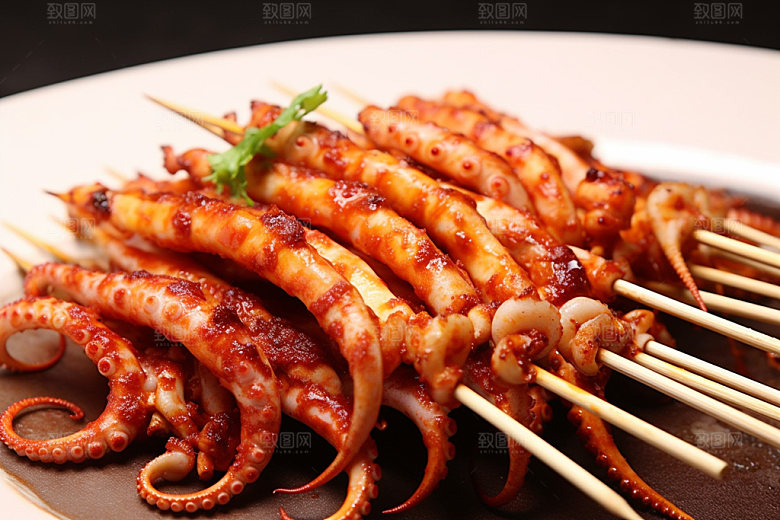 烤鱿鱼美食海鲜摄影图