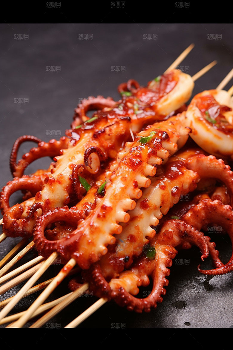 烤鱿鱼海鲜美味摄影图
