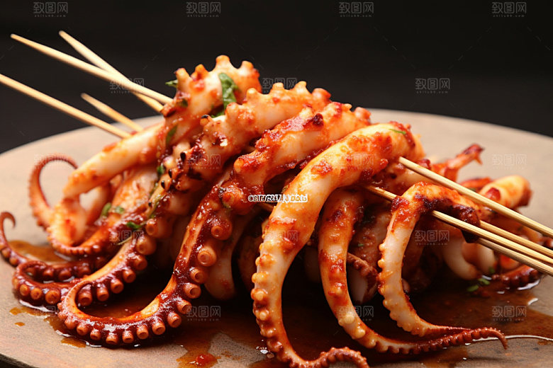 烤鱿鱼美食美味摄影图