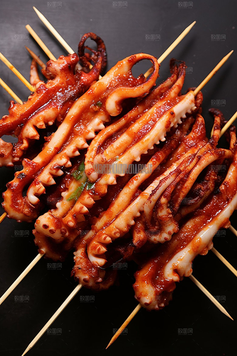 烤鱿鱼美食海鲜摄影图