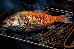 烤鱼高清美味摄影图