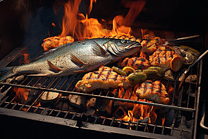 烤鱼美食海鲜摄影图