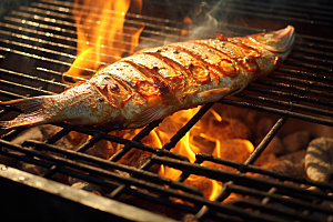 烤鱼美味海鲜摄影图