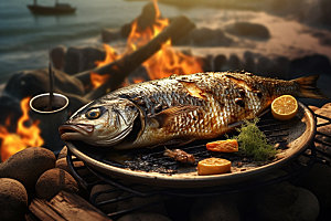 烤鱼海鲜高清摄影图