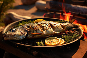 烤鱼美食烧烤摄影图