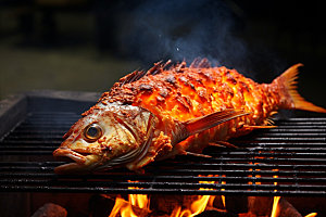 烤鱼海鲜美味摄影图