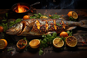 烤鱼烧烤美食摄影图