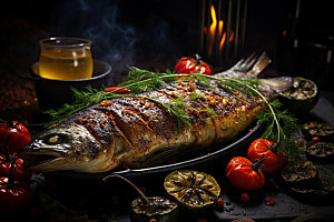 烤鱼美味美食摄影图