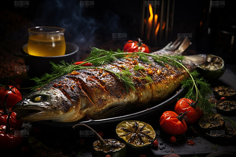 烤鱼美味美食摄影图