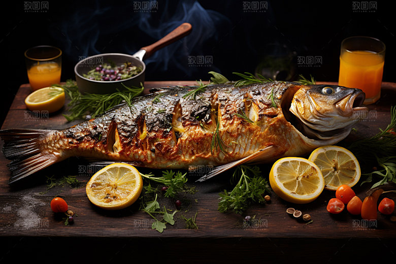 烤鱼烧烤美食摄影图