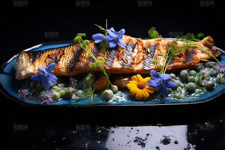 烤鱼美味海鲜摄影图